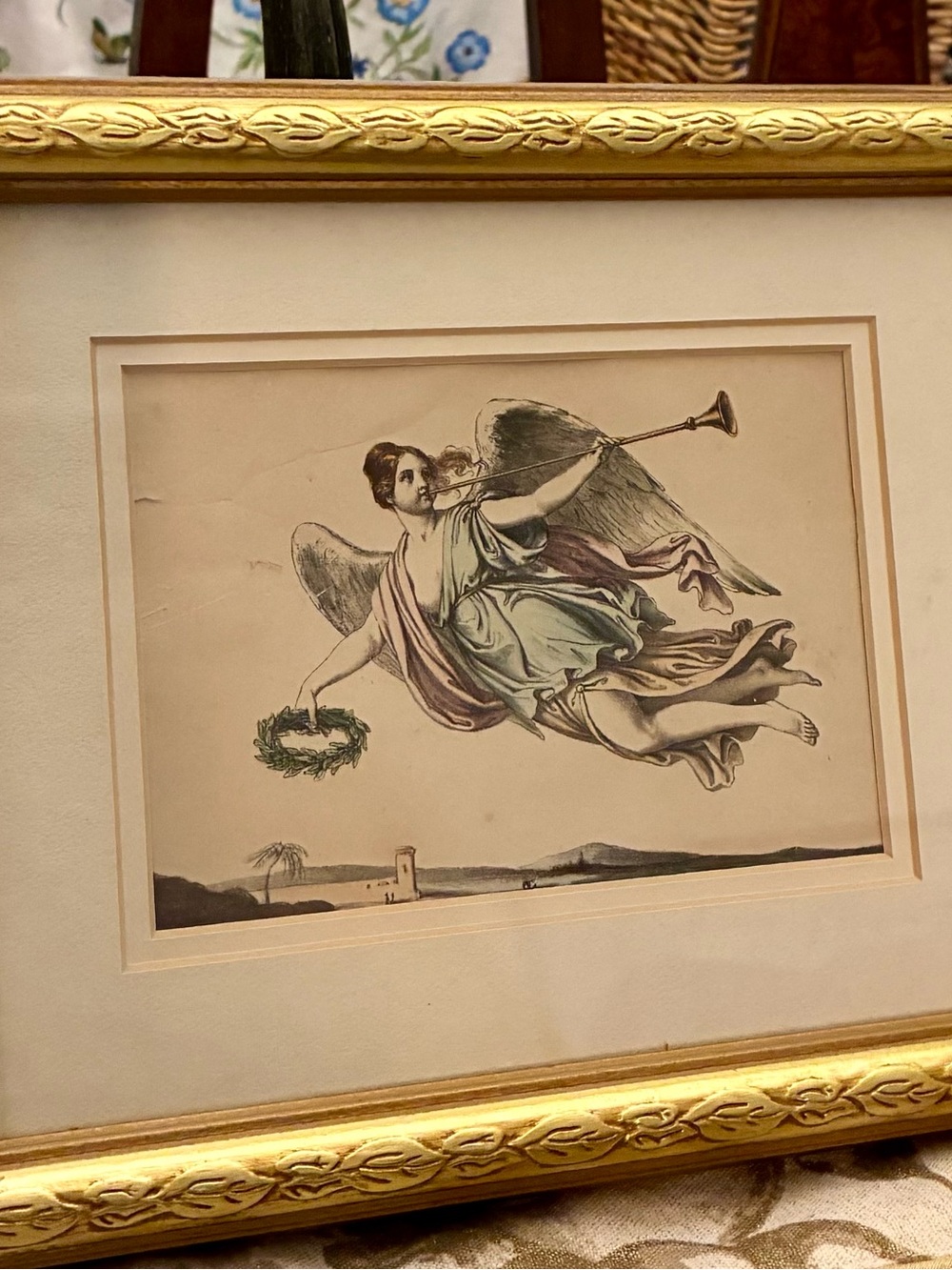 Antique engraving Fama, mythical personification of fame